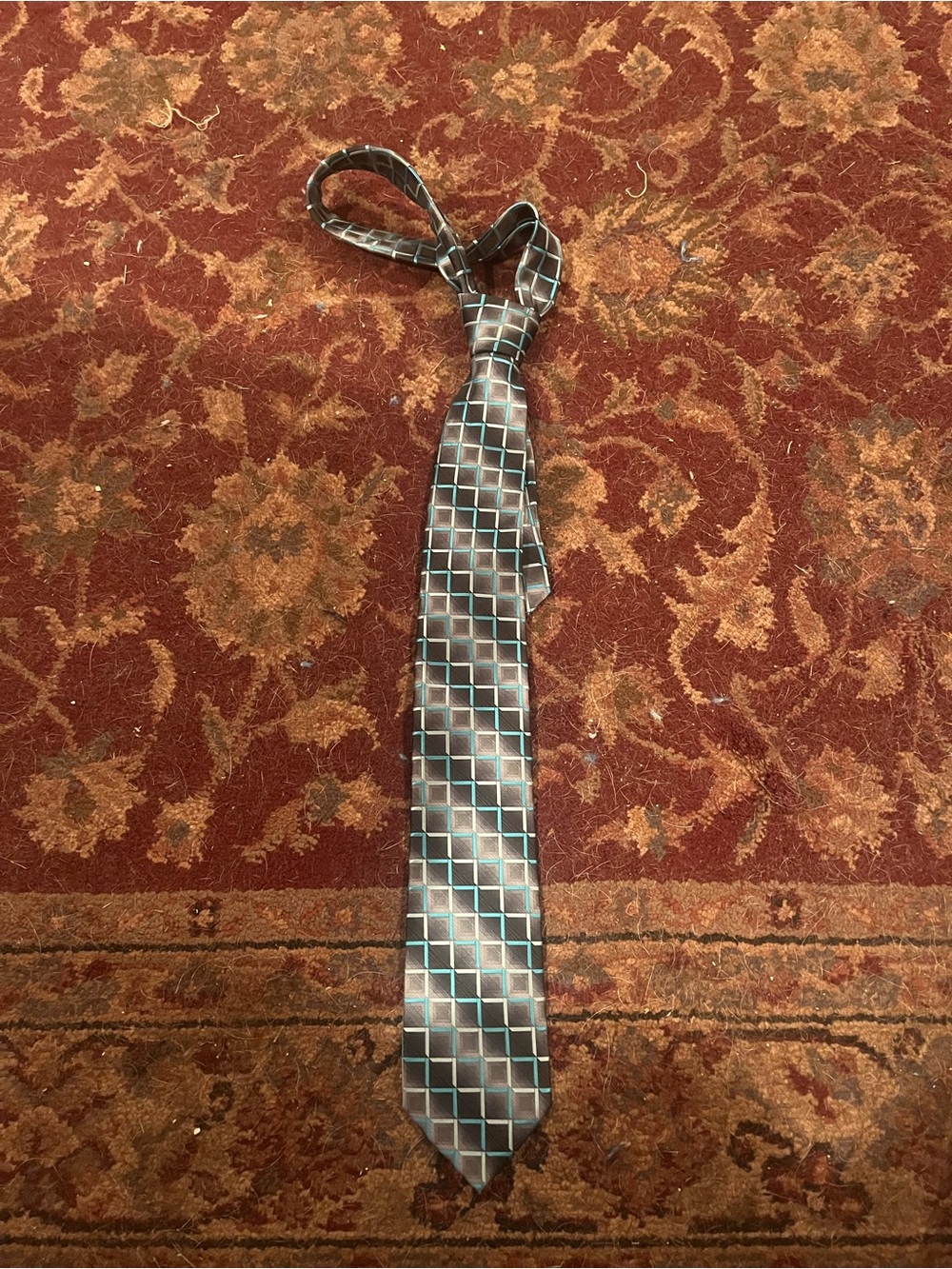 Pierre Cardin Geometric Pattern Silk-Blend Tie in Teal and Gray